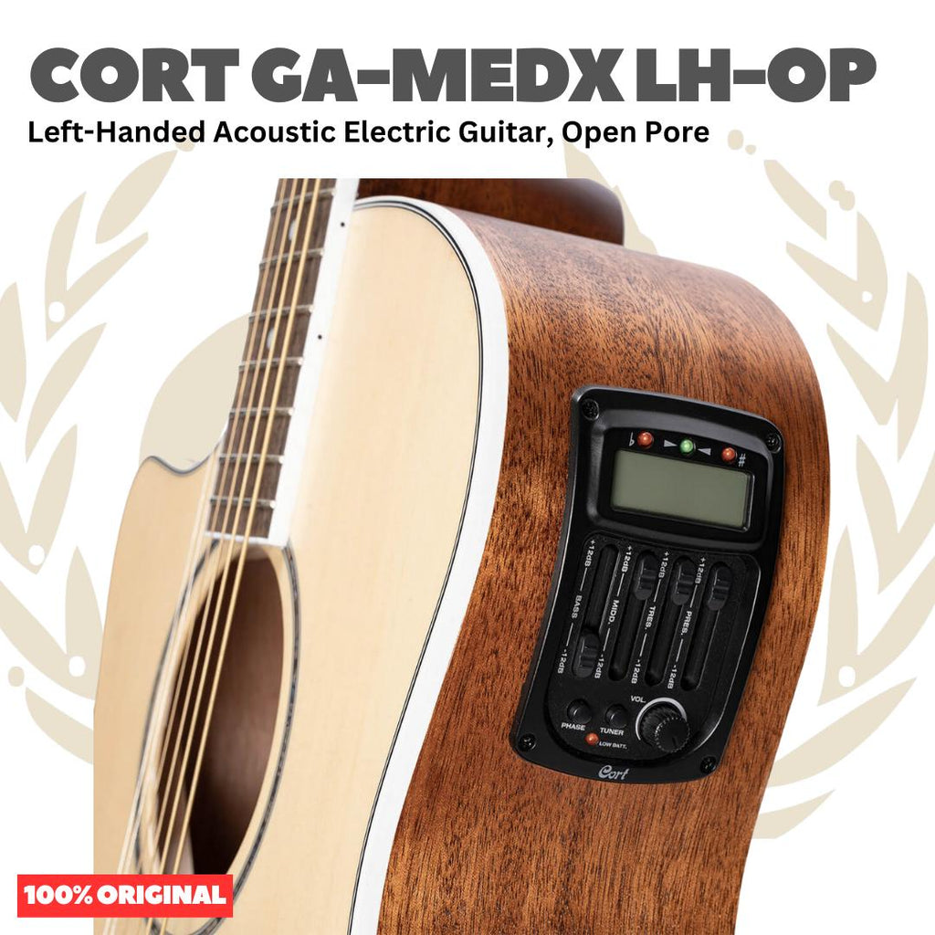 Cort GA-MEDX LH-OP Left-Handed Acoustic Electric Guitar, Open Pore - Gitar Kidal Akustik Elektrik Original Asli
