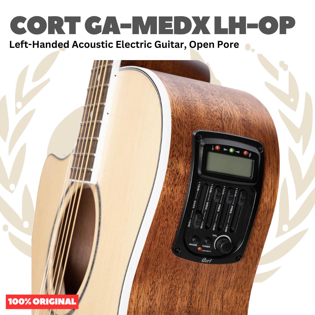 Cort GA-MEDX LH-OP Left-Handed Acoustic Electric Guitar, Open Pore - Gitar Kidal Akustik Elektrik Original Asli