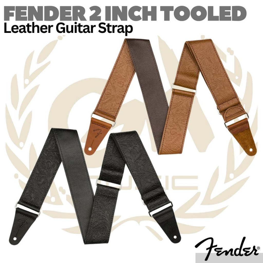 FENDER 2 INCH TOOLED Leather Guitar Strap | Gitar Strep Kulit