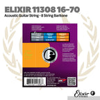 Elixir 11308 16-70 Nanoweb 80/20 8-String Baritone Acoustic Guitar Strings