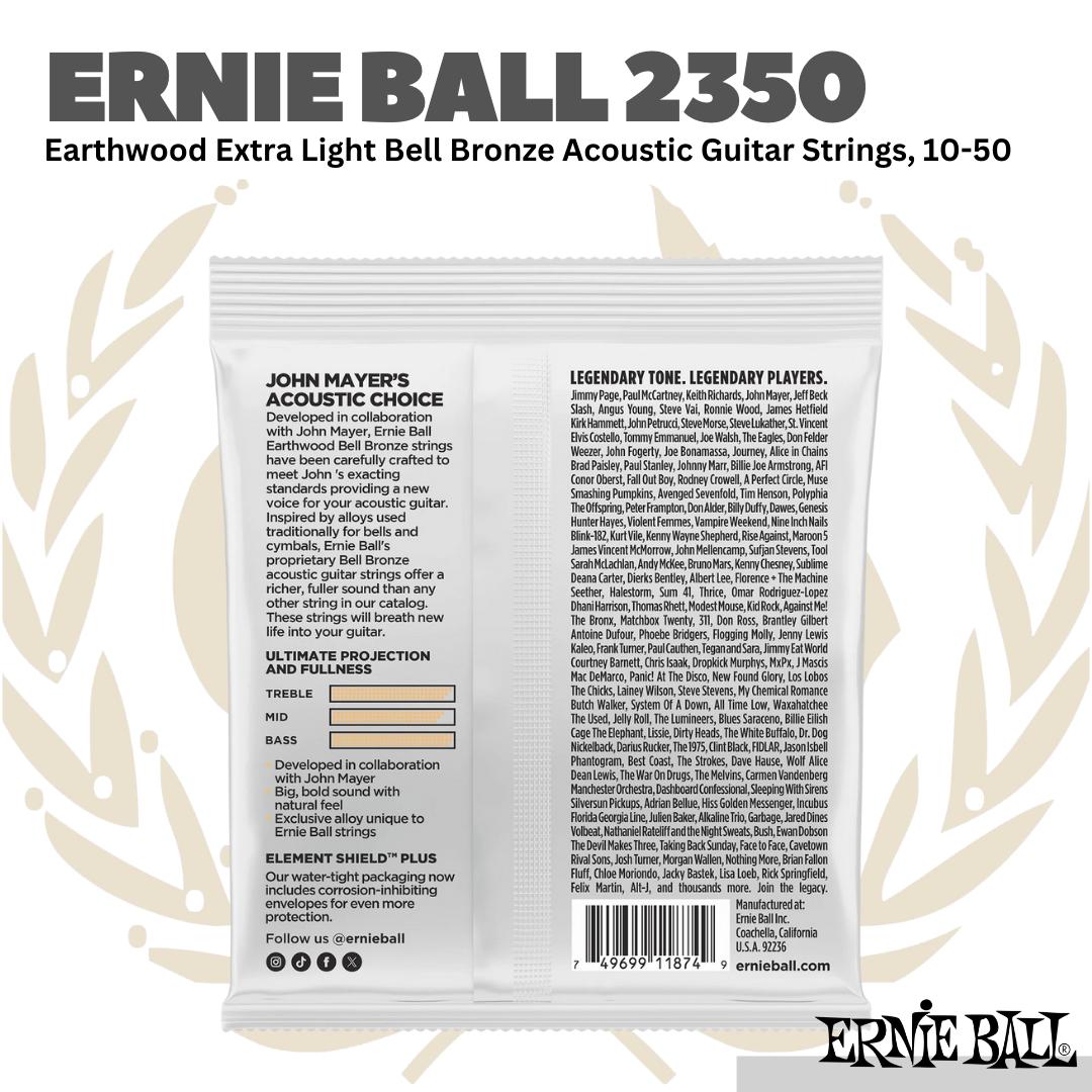 Ernie Ball 2350 Earthwood Extra Light Bell Bronze Acoustic Guitar Strings, 10-50 - Senar Gitar Akustik