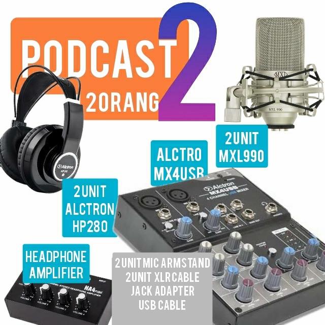 PODCAST 2 ORANG LENGKAP MIXER PLUS MIC STAND DAN HEADPHONE