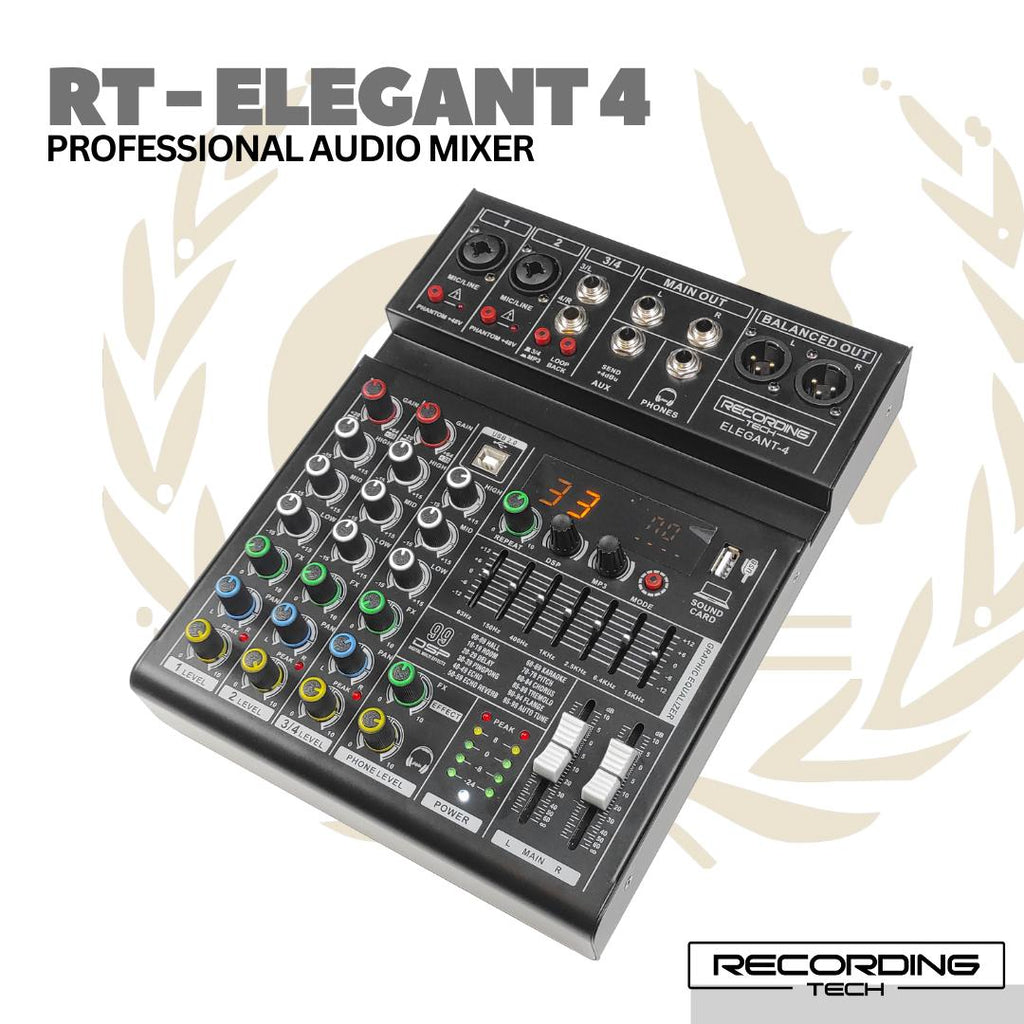 Recording Tech Elegant-4 Professional Audio Mixer | RT-Elegant4 4 Channel Mixer Podcast Karaoke
