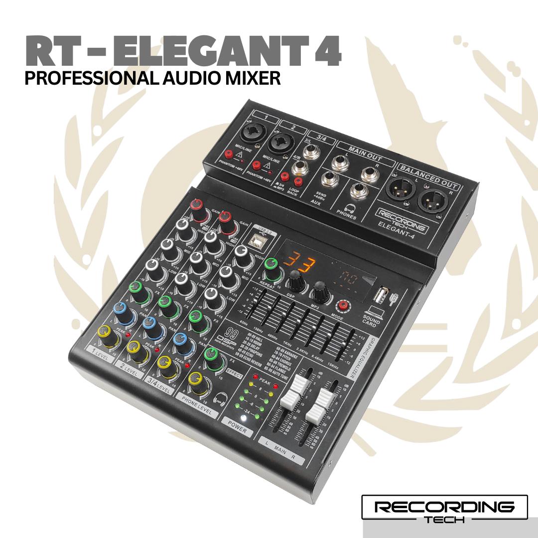 Recording Tech Elegant-4 Professional Audio Mixer | RT-Elegant4 4 Channel Mixer Podcast Karaoke