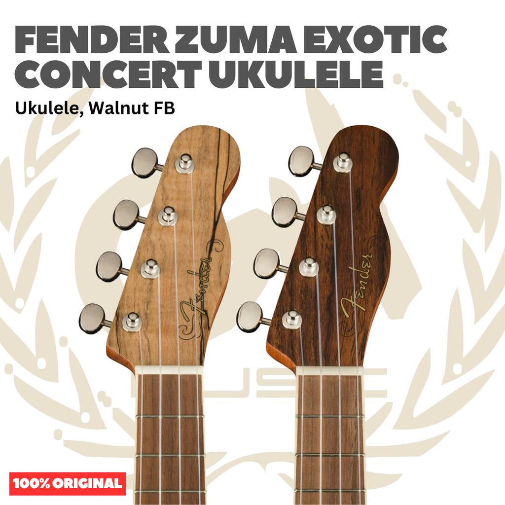 Fender Zuma Exotic Concert Ukulele, Walnut FB - Ukulele 4-Senar Original Asli