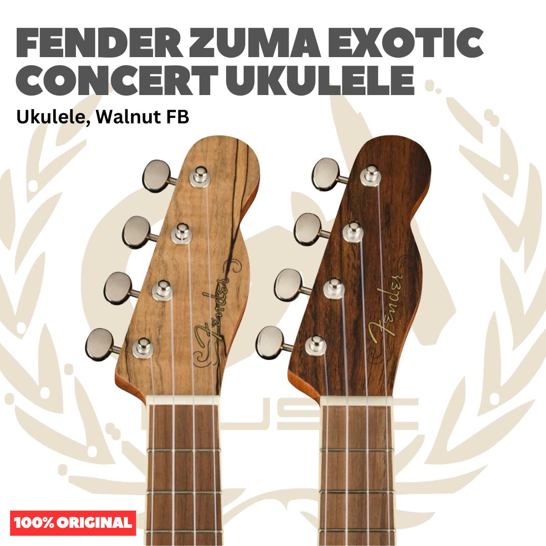Fender Zuma Exotic Concert Ukulele, Walnut FB - Ukulele 4-Senar Original Asli