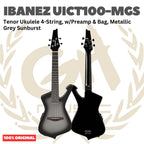 Ibanez UICT100-MGS Tenor Ukulele 4-String w/Preamp & Bag, Metallic Grey Sunburst - Ukulele Tenor 4-senar Original Asli