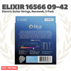 ELIXIR 16566 Nanoweb 3-Pack Nickel Plated Steel Super Light, 09-42 Electric Guitar String - Senar Gitar Listrik Elektrik isi 3Pack
