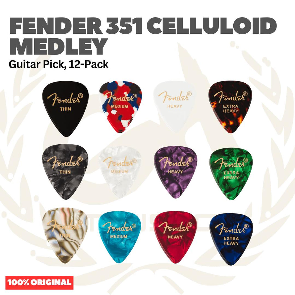 Fender 351 Celluloid Medley Guitar Pick, 12-Pack, - Pick Gitar Bass