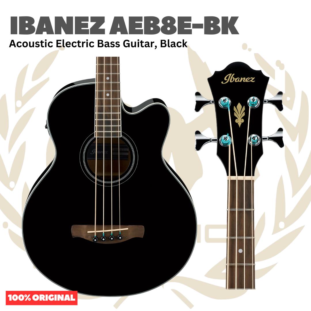 Ibanez AEB8E-BK Acoustic Bass Guitar, Black - Gitar Bass Akustik Elektrik dengan Preamp