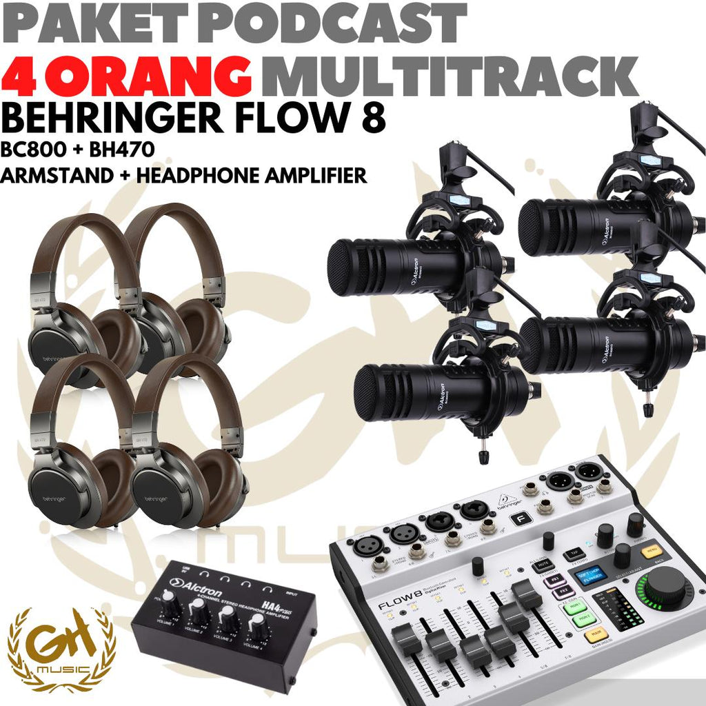 PAKET PODCAST 4 ORANG MULTI TRACK : BEHRINGER FLOW8 + MIC + HEADPHONE