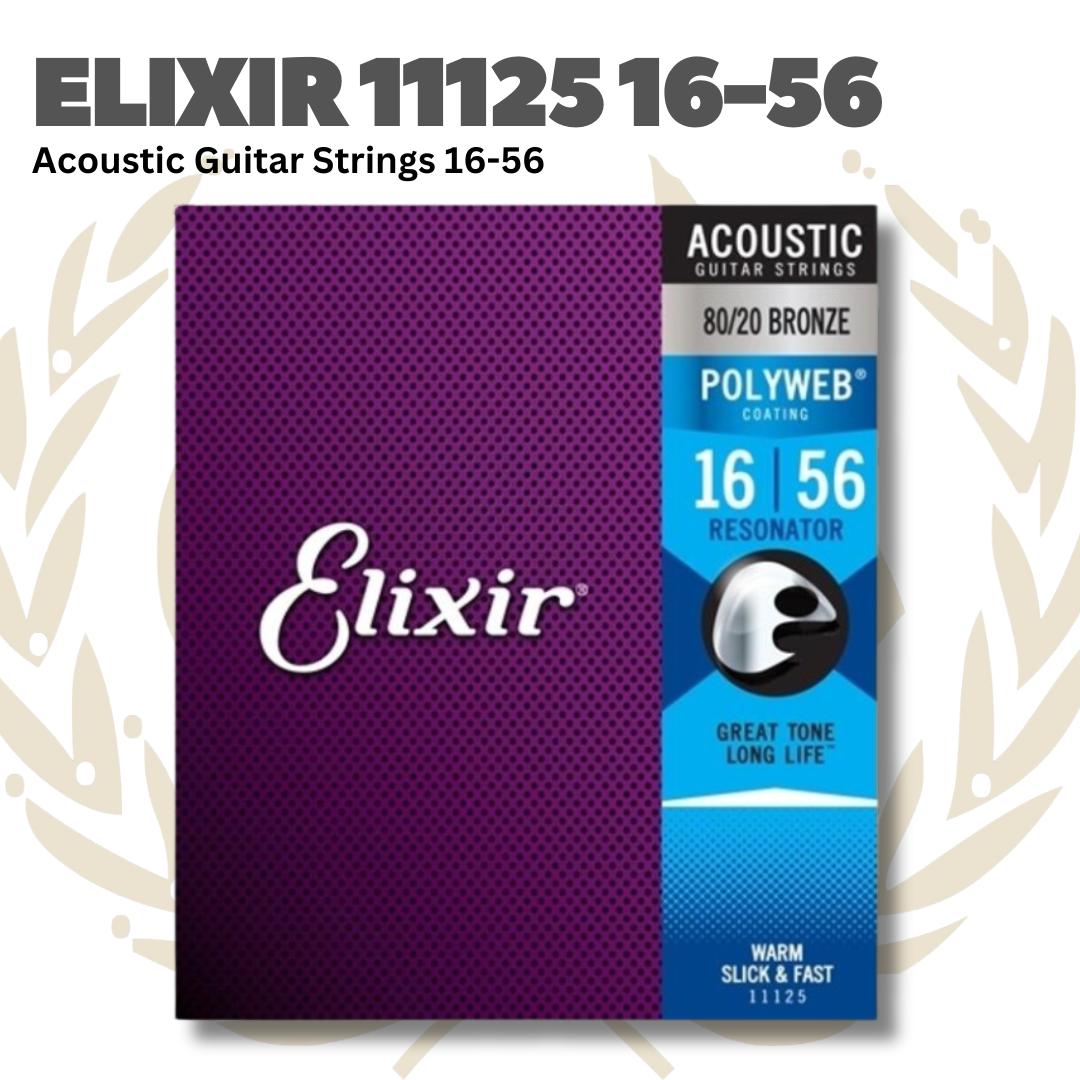 Elixir 11125 Polyweb 80/20 Resonator Bronze Acoustic Guitar Strings, 16-56 - Senar Gitar Akustik