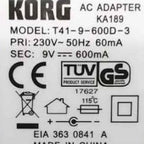 Korg KA189 9v 1A Adapter