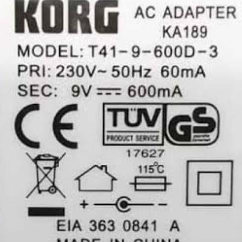 Korg KA189 9v 1A Adapter