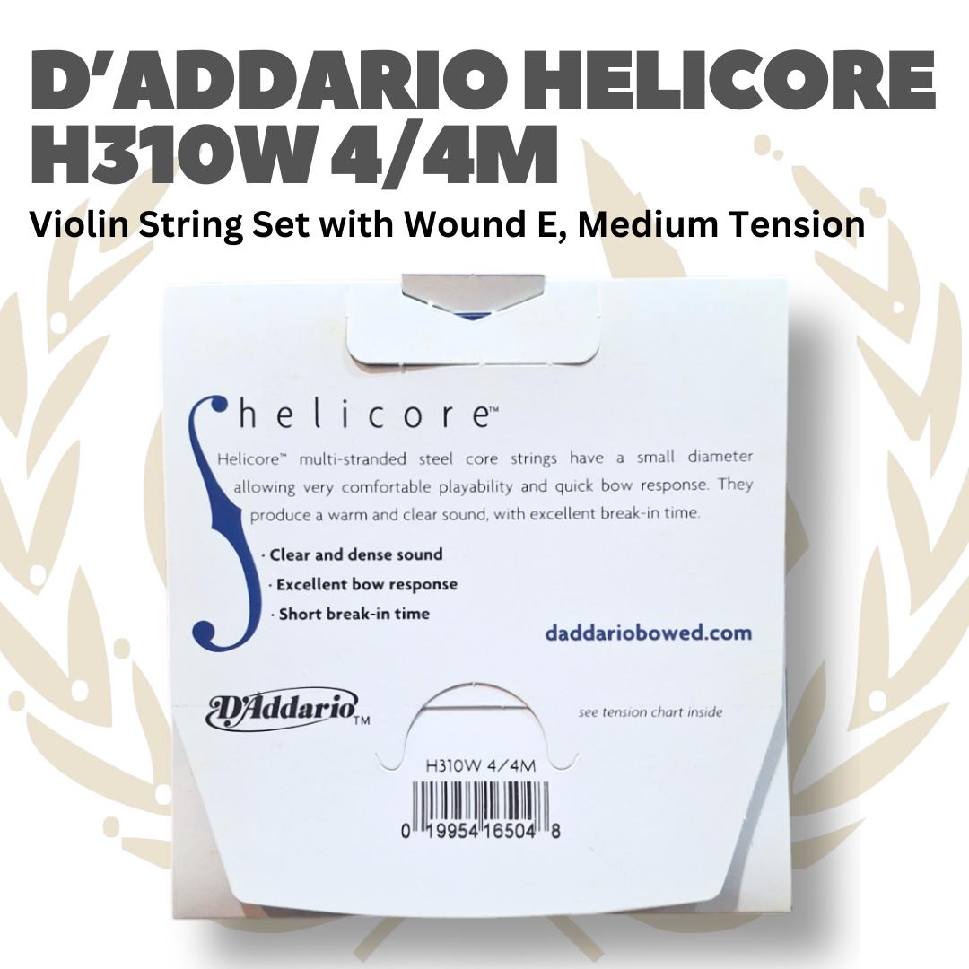 D'Addario Helicore H310W 4/4M Violin String Set with Wound E, Medium Tension - Senar Violin Original