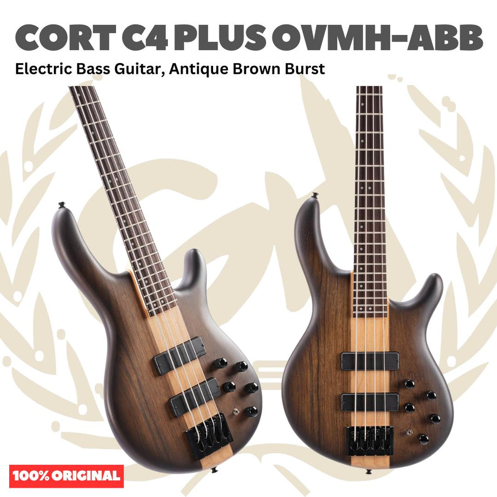 Cort C4 PLUS OVMH-ABB Electric Bass Guitar, Antique Brown Burst - Bass Listrik Electric C-4 Plus OVMHABB Original Asli