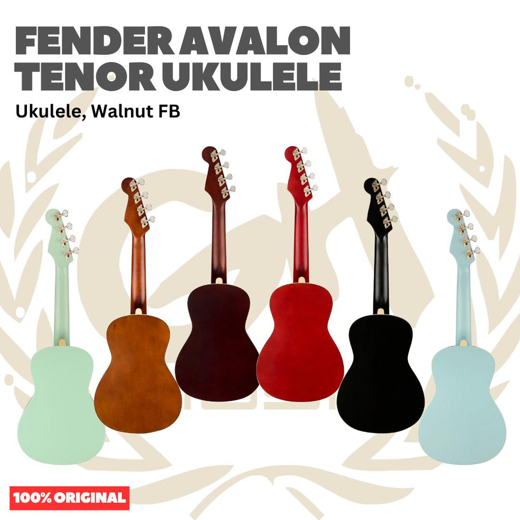 Fender Avalon Tenor Ukulele, Walnut FB - Ukulele 4-senar Original Asli