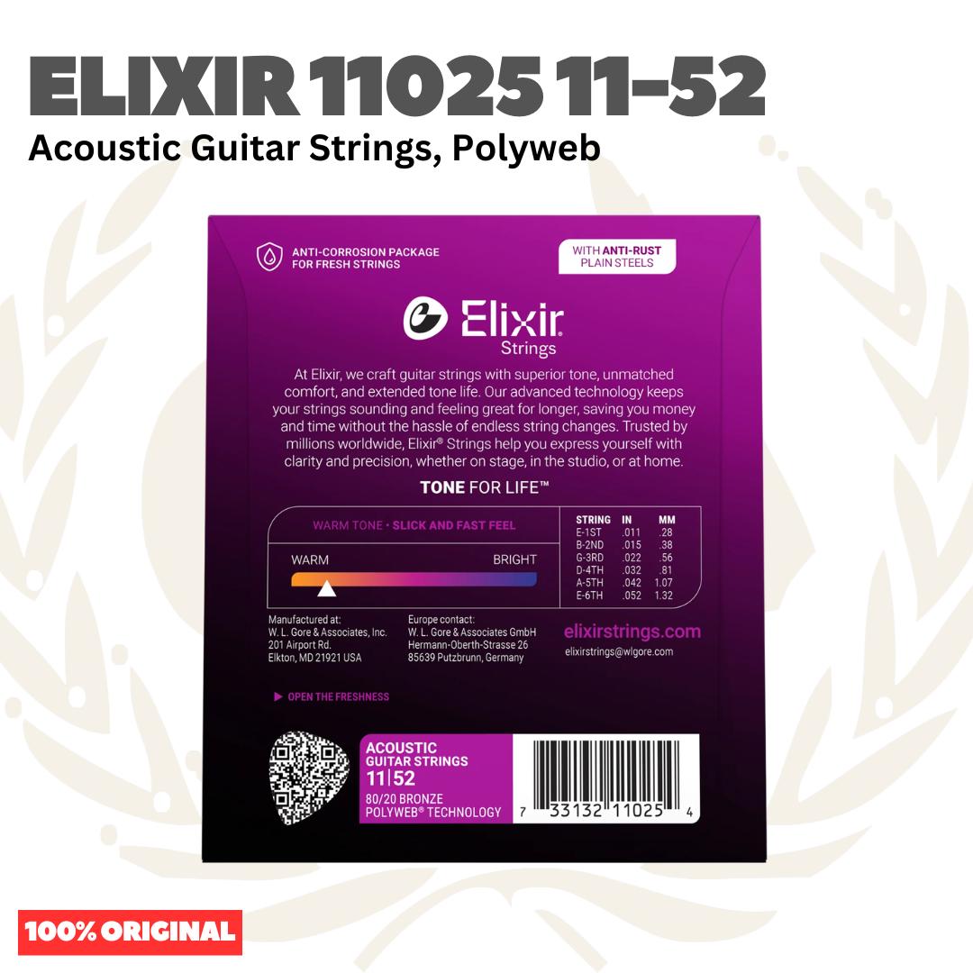 ELIXIR 11025 Polyweb 80/20 Bronze Acoustic Guitar Strings 11-52 - Senar Gitar Akustik