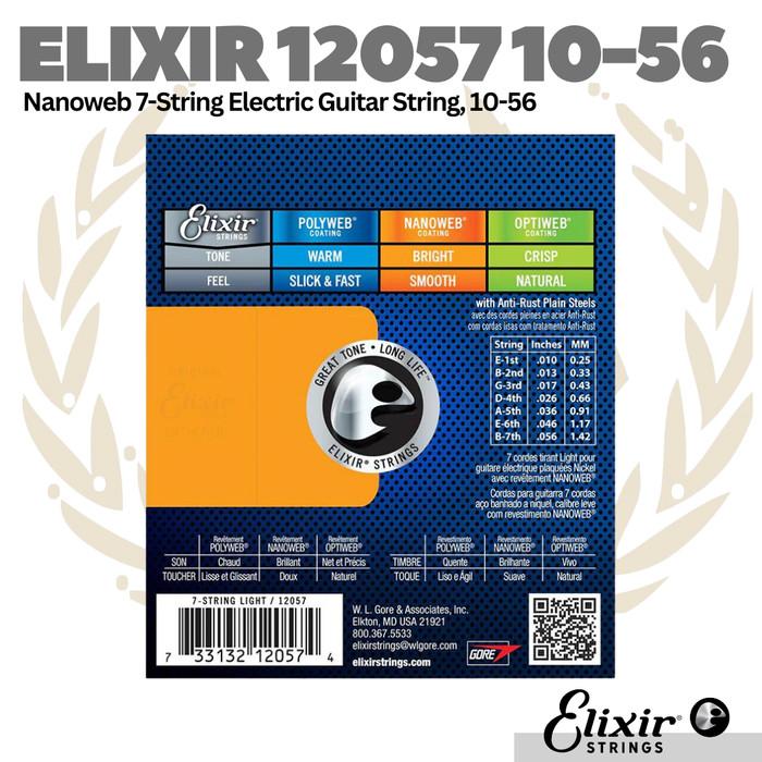 Elixir 12057 Nano Light 7-String Electric Guitar Strings 10-56