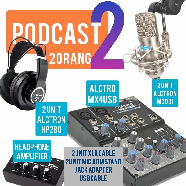 PODCAST 2 ORANG LENGKAP MIXER PLUS MIC STAND DAN HEADPHONE