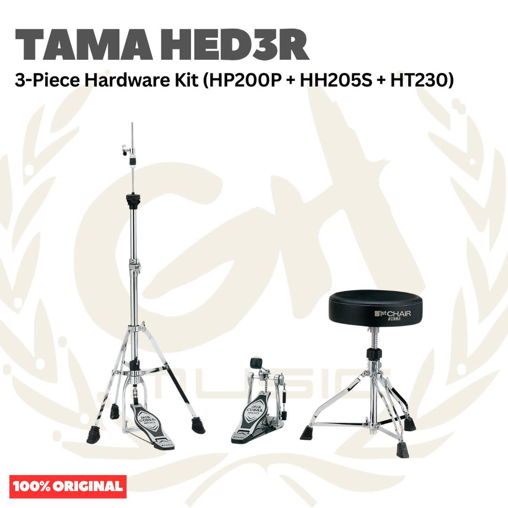 TAMA HED3R 3-Piece Hardware Kit (HP200P + HH205S + HT230) - Bundel Set 3in1 Hard ware Stand Hi-hat + Kick Pedal + Bangku Kursi Drum