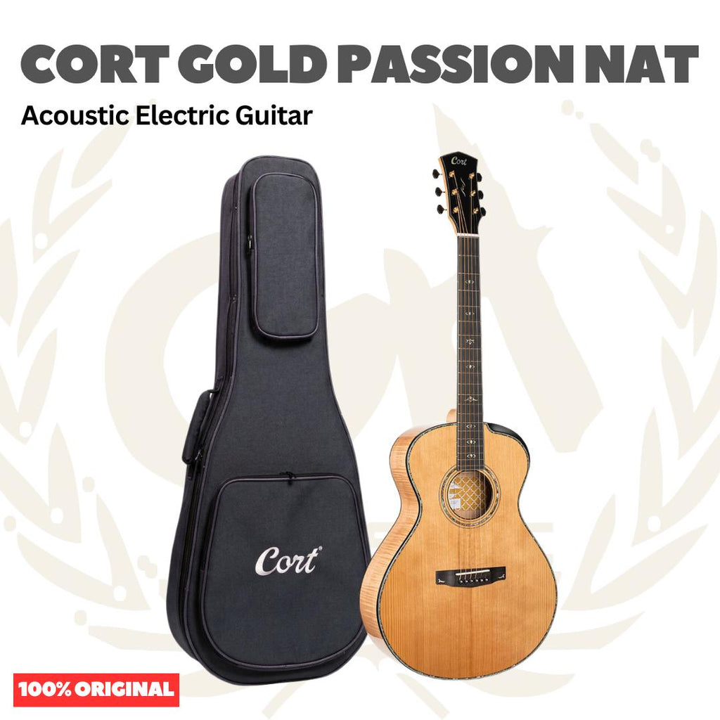 Cort Gold Passion Acoustic Electric Guitar w/Case, Natural - Gitar Akustik Elektrik