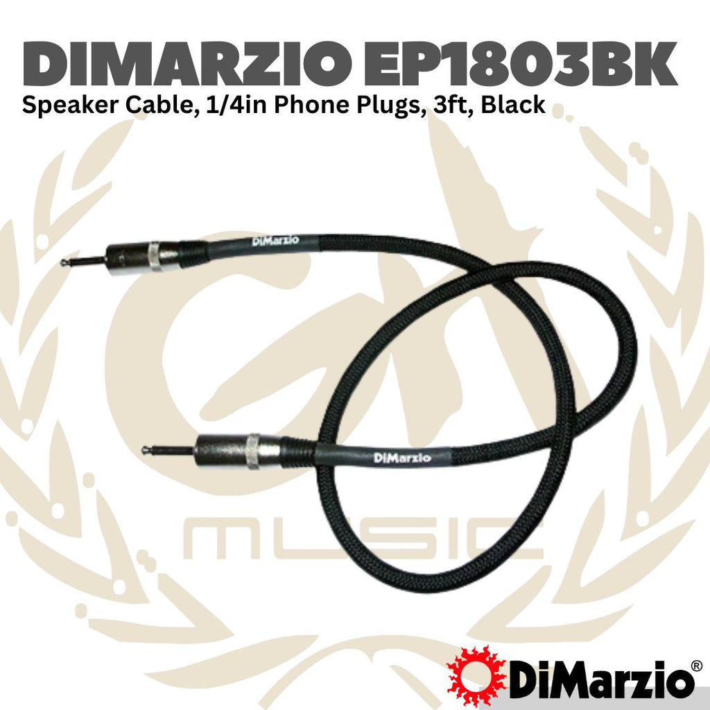 DiMarzio EP1803BK High Definition Speaker Cable, 1/4in Phone Plugs, 3ft, Black - Kabel Jumper TS Speaker EP1803BK