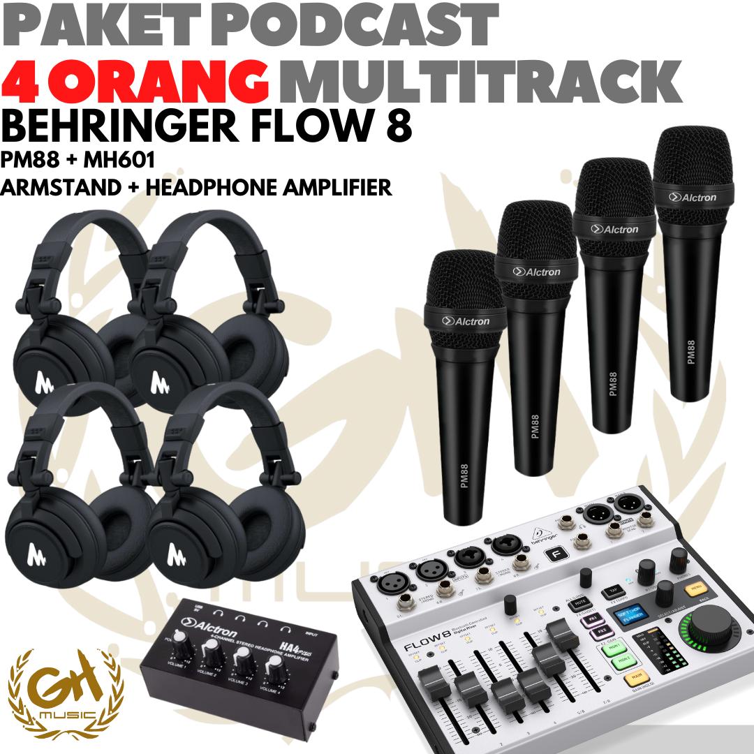 PAKET PODCAST 4 ORANG MULTI TRACK : BEHRINGER FLOW8 + MIC + HEADPHONE