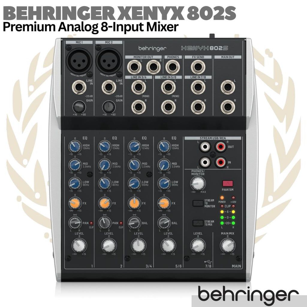 BEHRINGER XENYX 802S Premium Analog 8 Input Audio Mixer | 802USB