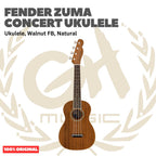 Fender Zuma Concert Ukulele, Walnut FB, Natural - Ukulele 4-Senar Original Asli
