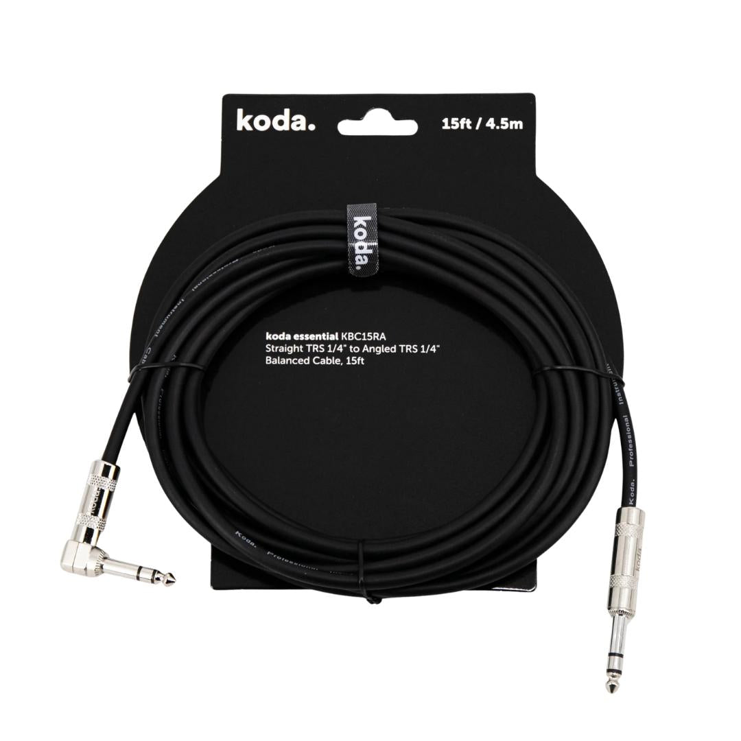 Koda Essential KBC Series Straight TRS 1/4 inch to Angled TRS 1/4 inch Balanced Cable - Kabel Instrumen
