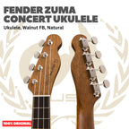 Fender Zuma Concert Ukulele, Walnut FB, Natural - Ukulele 4-Senar Original Asli