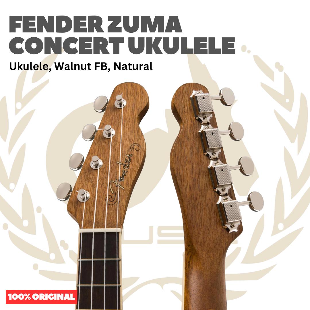 Fender Zuma Concert Ukulele, Walnut FB, Natural - Ukulele 4-Senar Original Asli