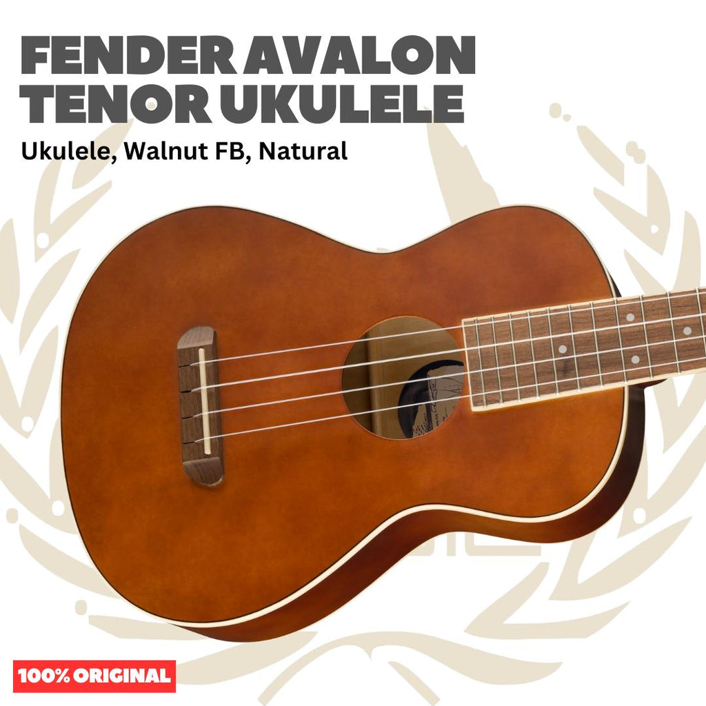 Fender Avalon Tenor Ukulele, Walnut FB - Ukulele 4-senar Original Asli