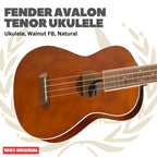 Fender Avalon Tenor Ukulele, Walnut FB - Ukulele 4-senar Original Asli