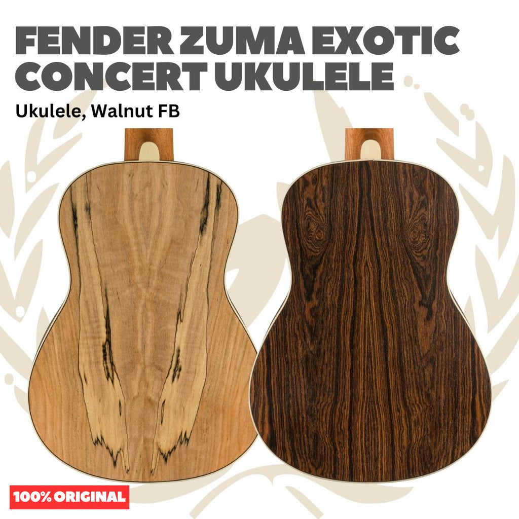 Fender Zuma Exotic Concert Ukulele, Walnut FB - Ukulele 4-Senar Original Asli