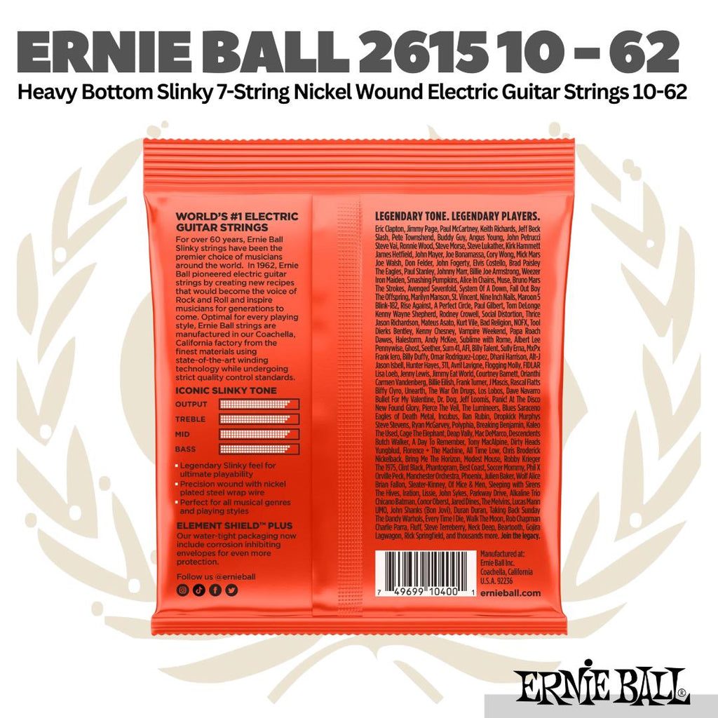 Ernie Ball 2615 10-62 Skinny Top / Heavy Bottom Slinky 7-String Nickel Wound Electric Guitar Strings - Senar Gitar