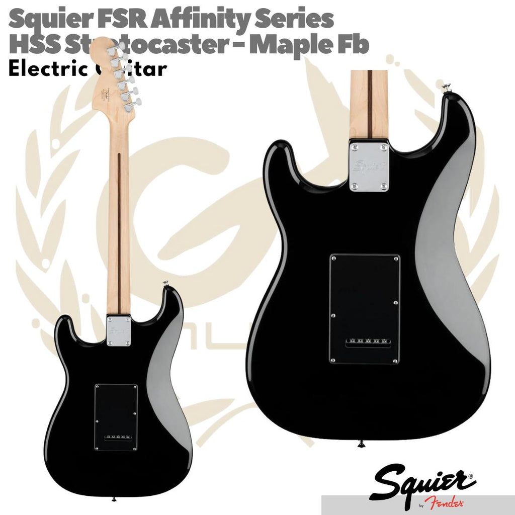 Squier FSR Affinity Series HSS Stratocaster Electric Guitar, Maple FB, Black - Gitar Listrik