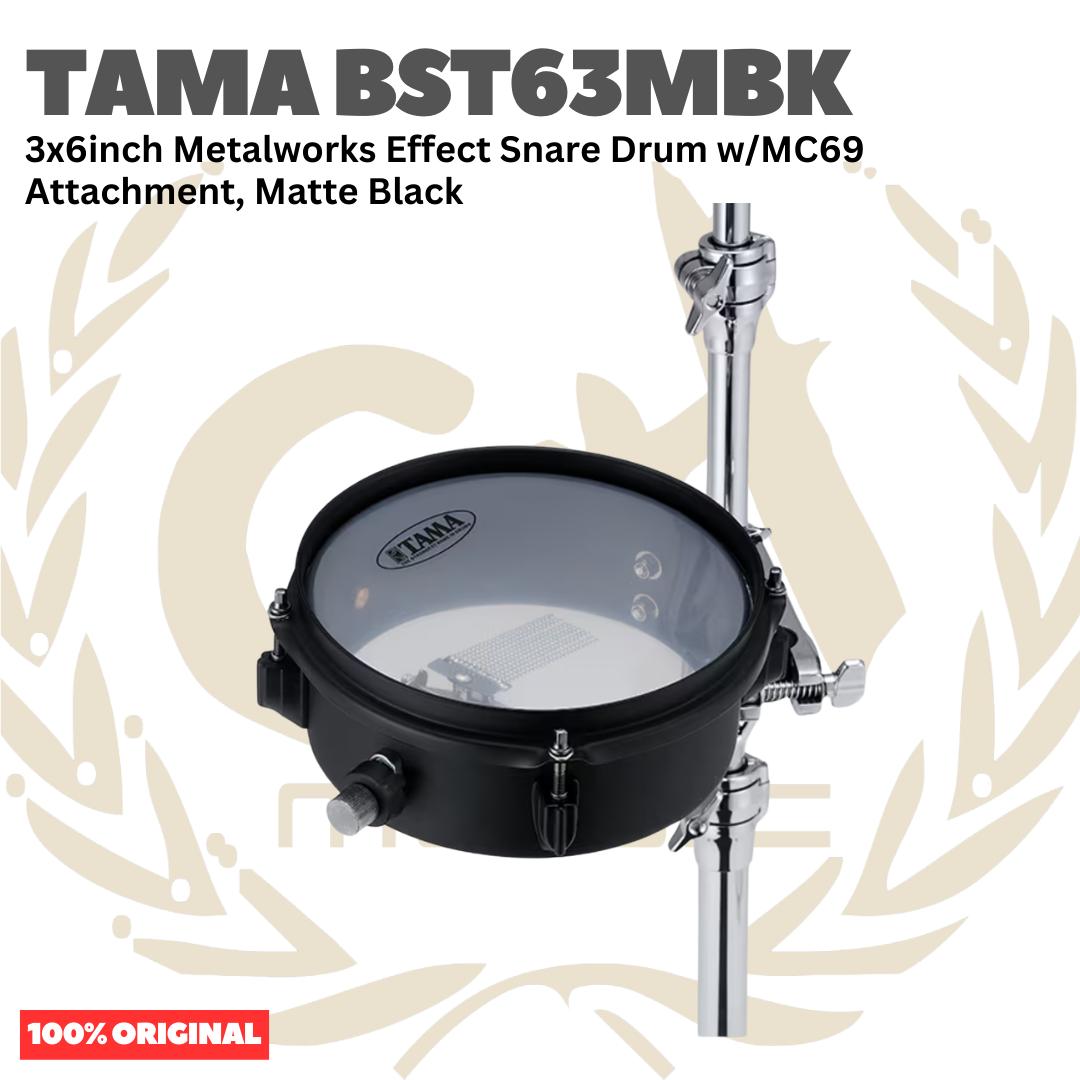 TAMA BST63MBK 3x6inch Metalworks Effect Snare Drum w/MC69 Attachment, Matte Black - Snare Efek Attachment Drum Original Asli