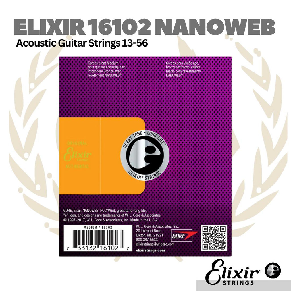 Elixir 16102 13-56 Nanoweb Phosphor Bronze Acoustic Guitar Strings