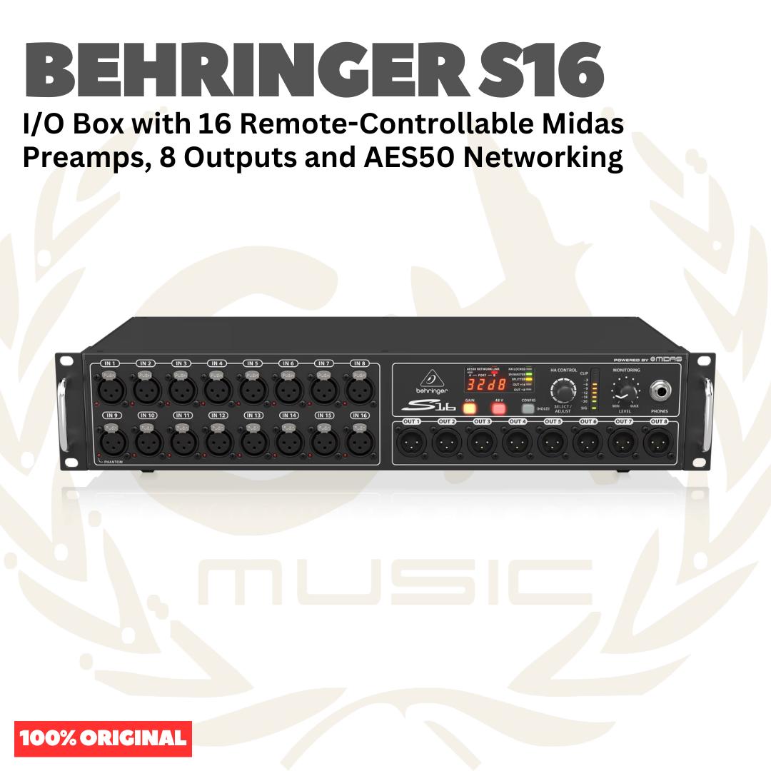 Behringer S16 Digital I/O Stage Box 16-Input 8-Output w/ Remote-Controllable Midas Preamps - Digiral Snake Box S-16