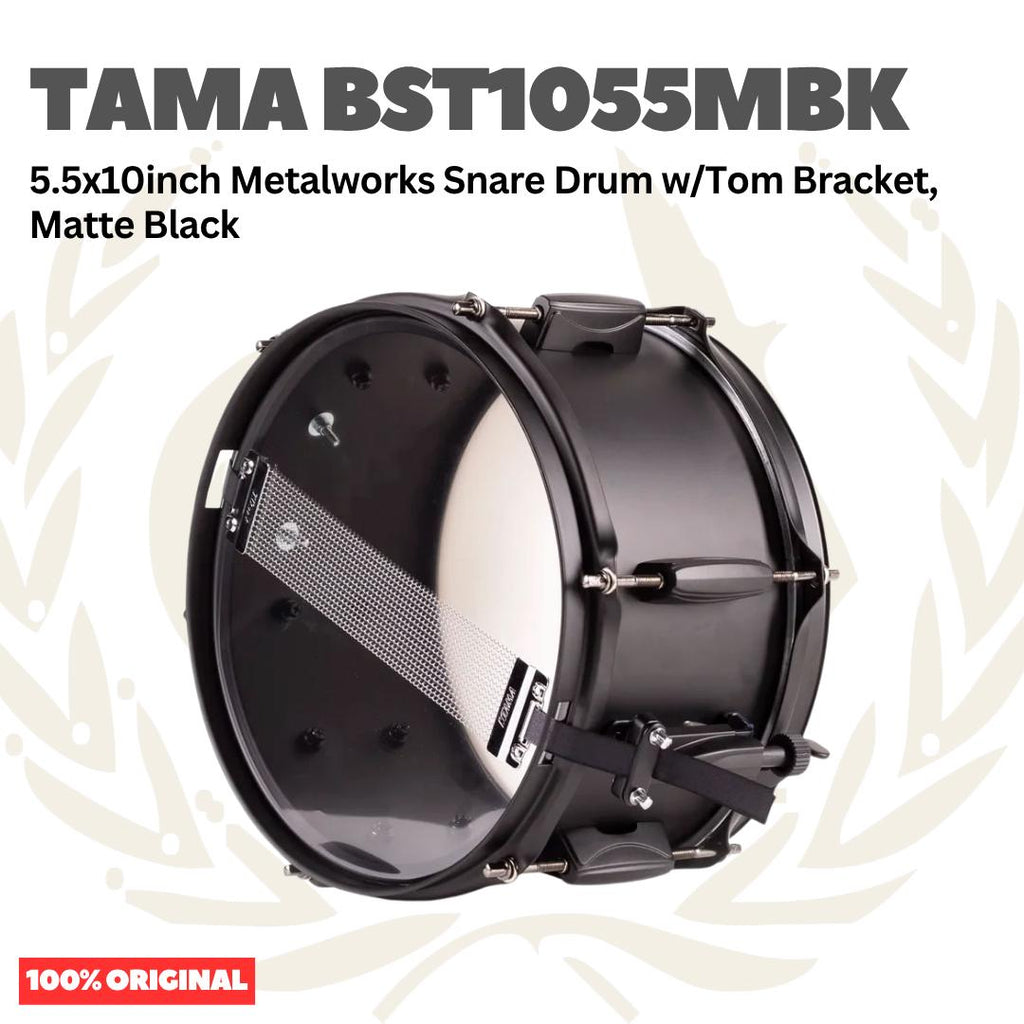 TAMA BST1055MBK 5.5x10inch Metalworks Snare Drum w/Tom Bracket, Matte Black - Senar Drum