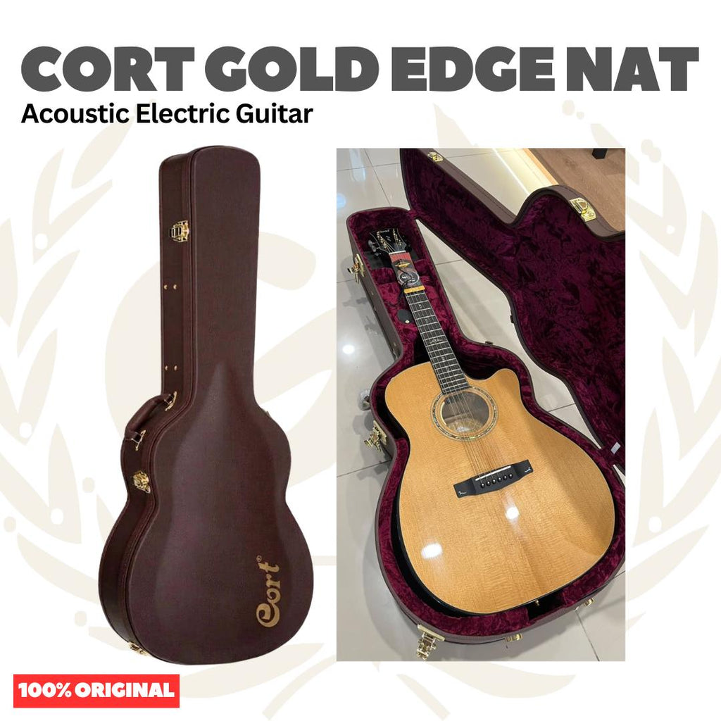 Cort Gold Edge Acoustic Electric Guitar w/Case, Natural - Gitar Akustik Elektrik