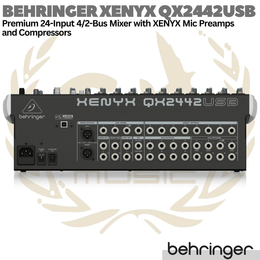 BEHRINGER XENYX QX2442USB Premium 24 Input 4/2 Bus Audio Mixer Preamps