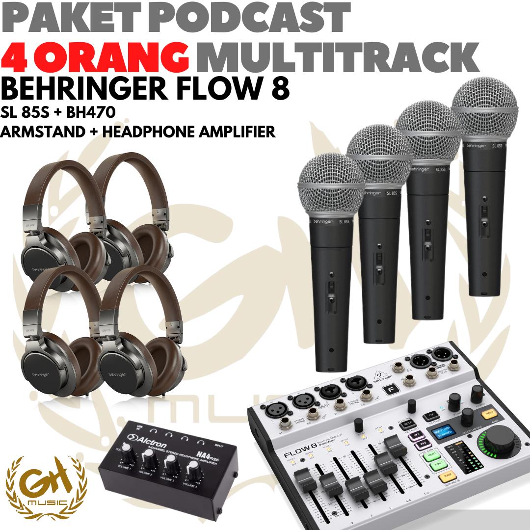 PAKET PODCAST 4 ORANG MULTI TRACK : BEHRINGER FLOW8 + MIC + HEADPHONE