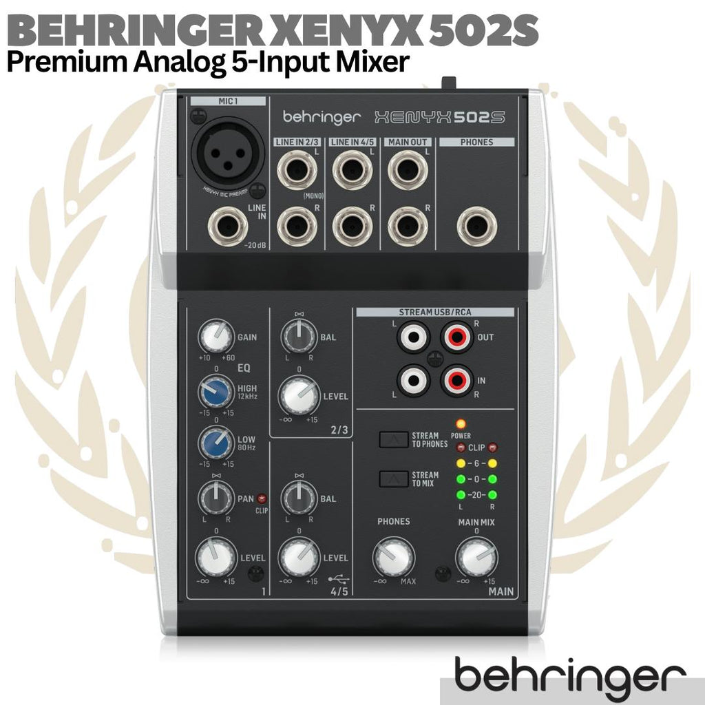 BEHRINGER XENYX 502S Premium Analog 5 Input Audio Mixer | 502USB