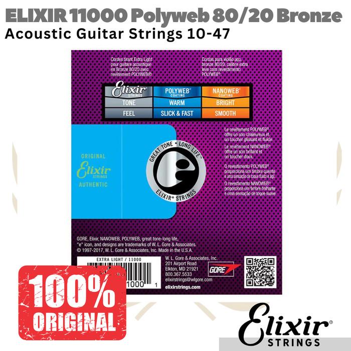ELIXIR 11000 Polyweb 80/20 Bronze Acoustic Guitar Strings 10-47 Senar
