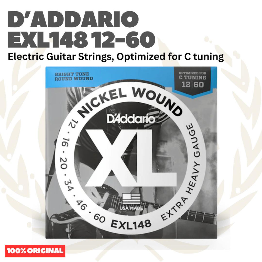 D'Addario EXL148 12-60 Nickel Wound, Optimized for C Tuning, Electric Guitar Strings - Senar Gitar Listrik Elektrik EXL 148