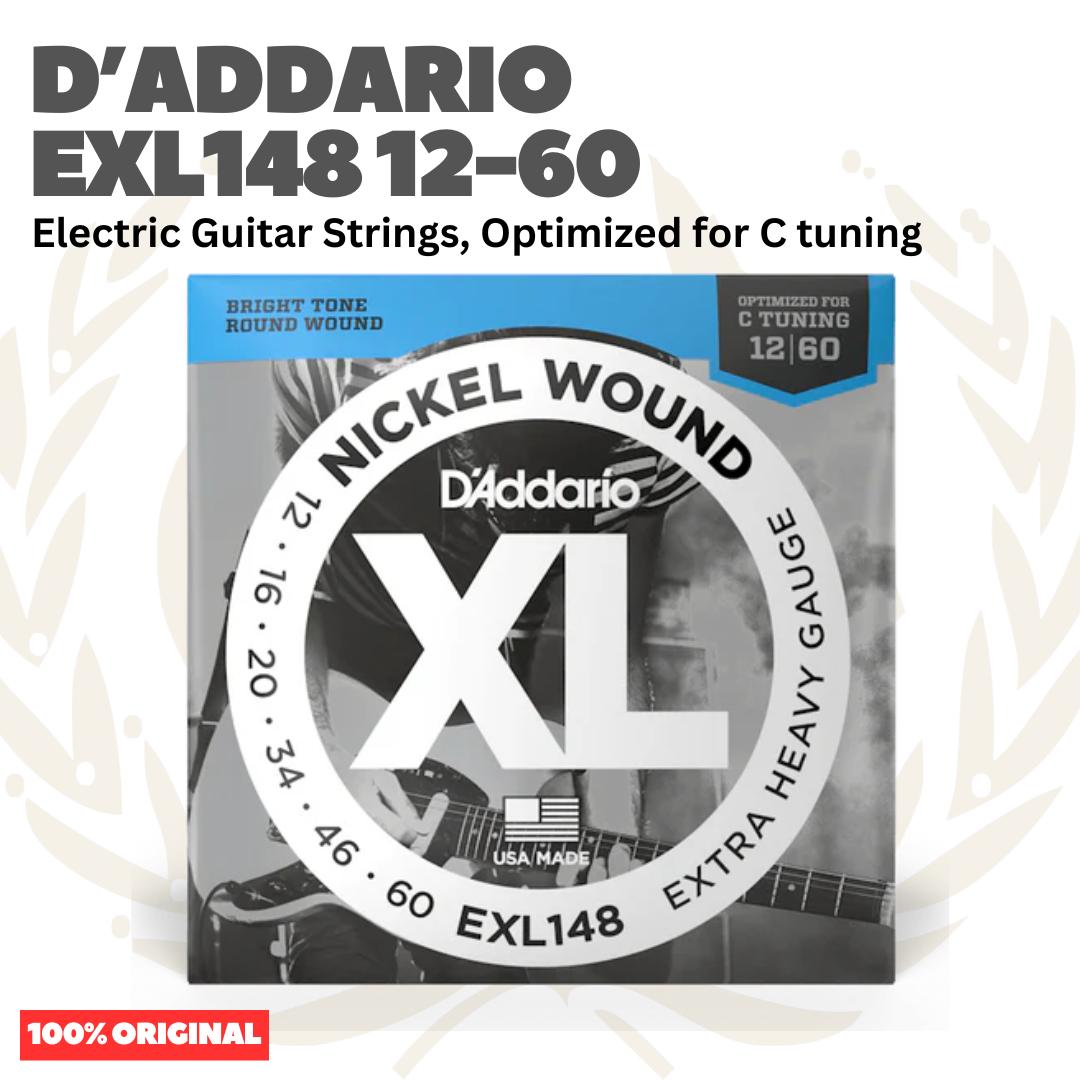 D'Addario EXL148 12-60 Nickel Wound, Optimized for C Tuning, Electric Guitar Strings - Senar Gitar Listrik Elektrik EXL 148