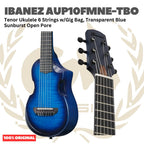 Ibanez AUP10FMNE-TBO Tenor Ukulele 6 String w/Gig Bag, Transparent Blue Sunburst Open Pore - Gitar Lele Elektrik dengan Preamp